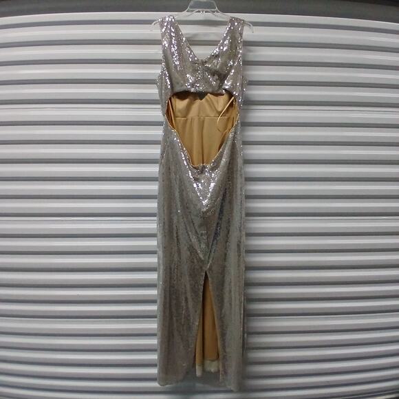 Mac Duggal Formal Evening Gown Womens Plus 16W Silver Maxi Dress Wedding Party - Picture 5 of 12